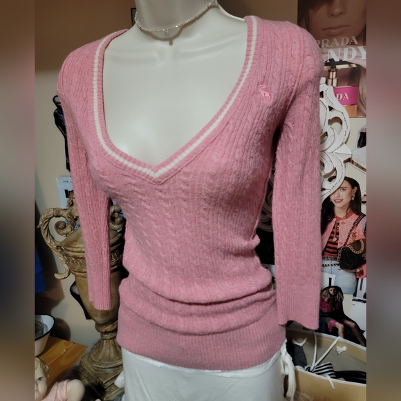 Abercrombie & Fitch Sweaters - 2000s Bubblegum Pink Abercrombie & Fitch Rabbit Hair 3/4 Sleeve Knit Sweater